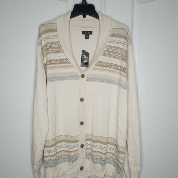 Tasso Elba Geo Stripe Knit Cashmere Blend Sweater Cardigan XXL Original NEW - Picture 2 of 3